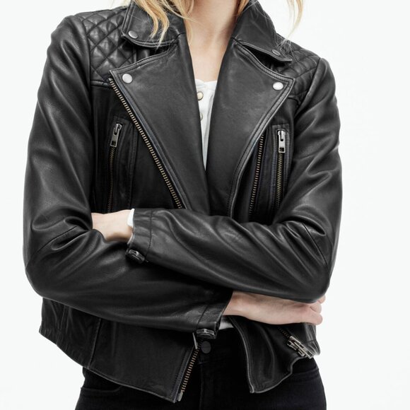 All Saints Gray Cargo Distressed Leather Biker Jacket - Picture 1 of 4